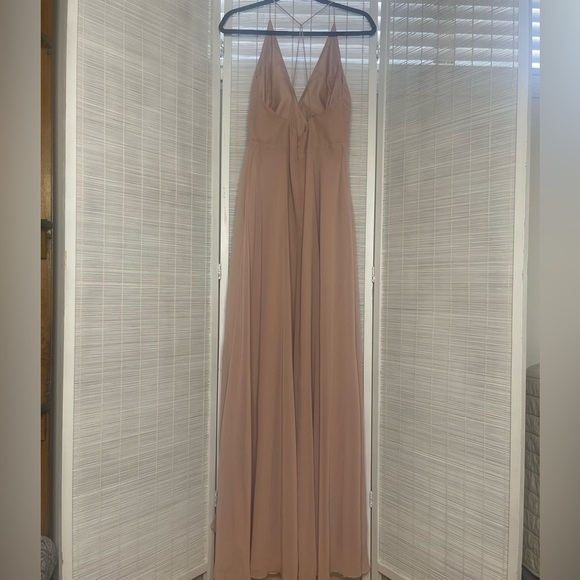 Jenny Yoo Dress Farrah Blush Pink Halter Waterfall Front Zip Back Size 4 - Picture 4 of 8